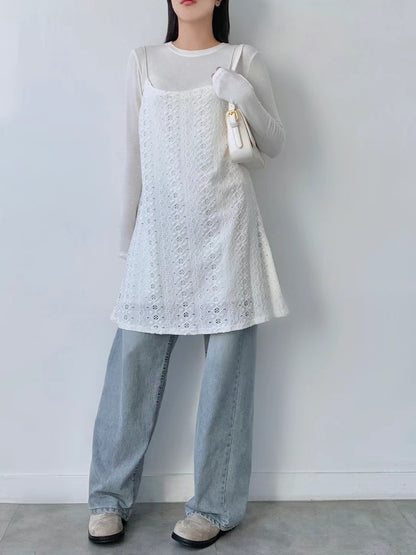 鈎織鏤花吊帶中長款OPS｜3色入