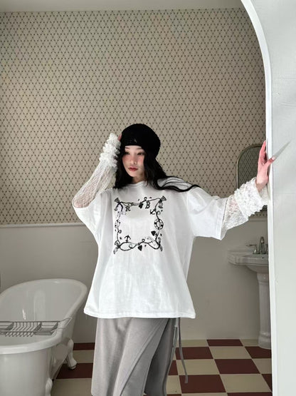 ROMANTIC RUFFLE LACE SLEEVES TEE | 3色入