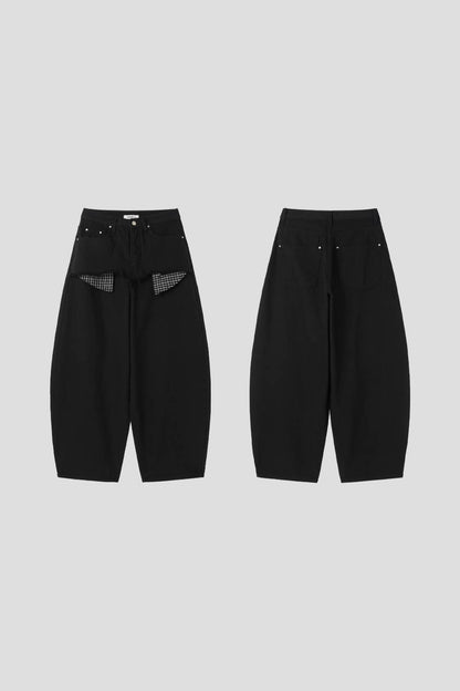 剪裁層疊拼格紋布氣球褲｜1色入