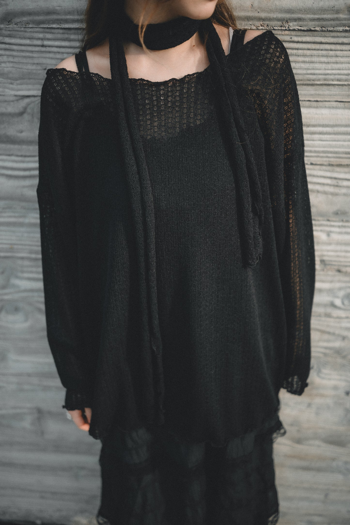 LOOSE FIT薄針織上衣 連圍巾set｜3色入