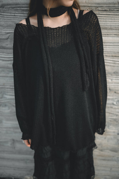 LOOSE FIT薄針織上衣 連圍巾set｜3色入