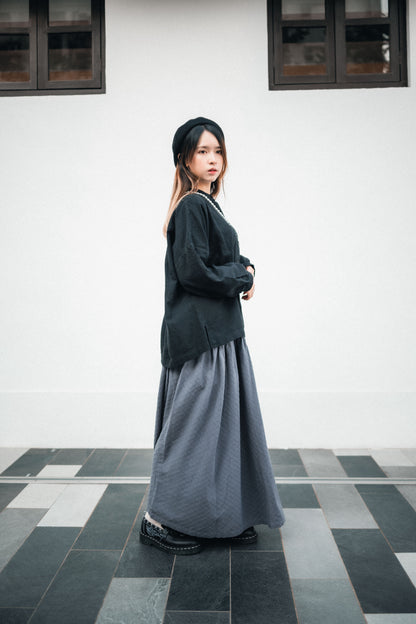 菱格壓紋棉A字闊裙｜2色入