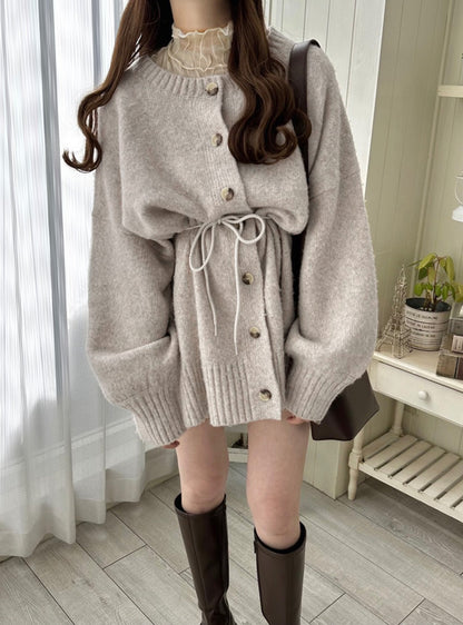 馬海毛觸感針織開襟衫搭配腰帶｜5色入