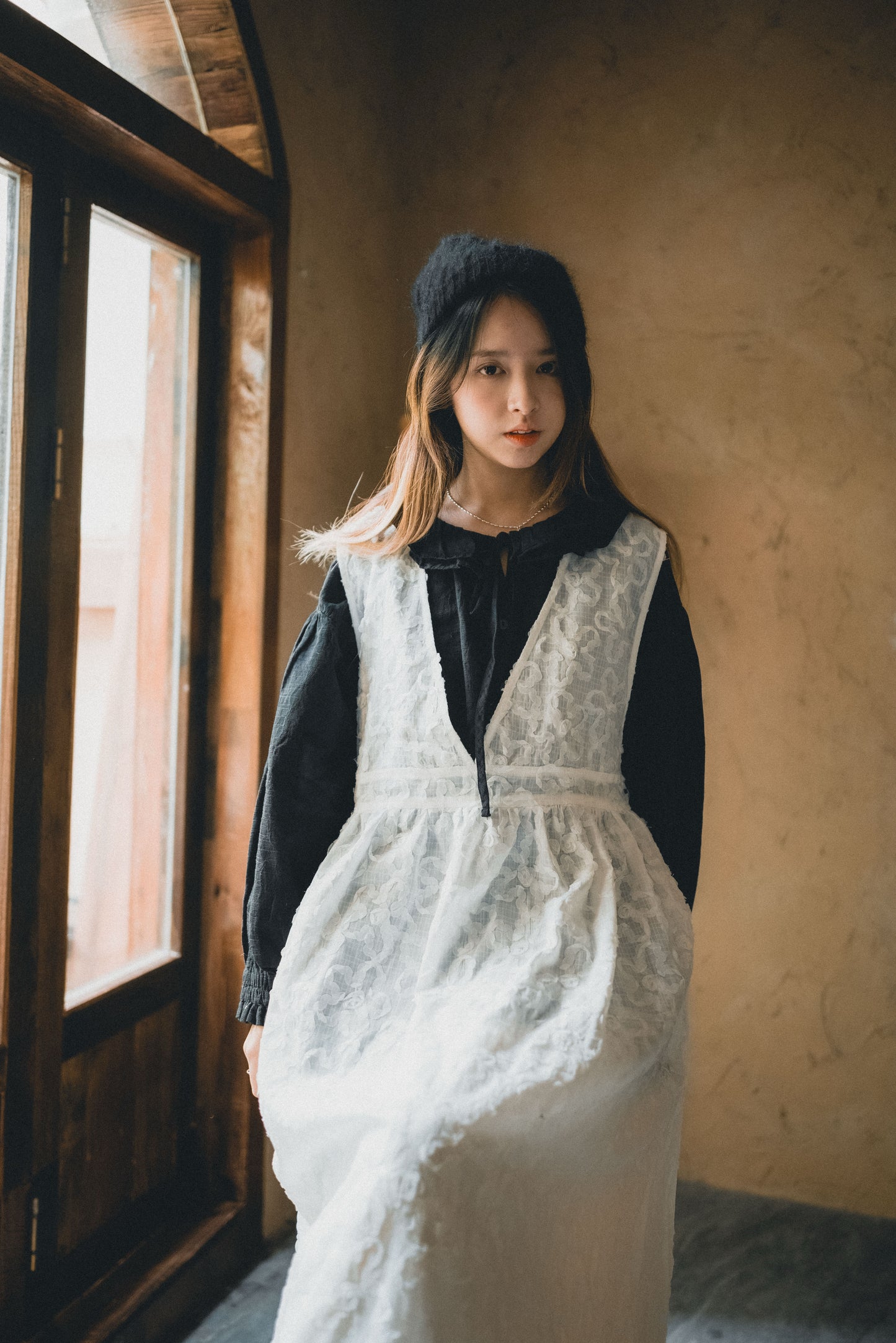 雙層花邊領小綁結襯衫｜4色入