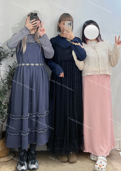 Ruffle暗紋長袖內搭｜3色入