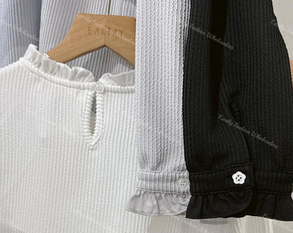 扭扭紋親膚拼接小企領TOP｜3色入