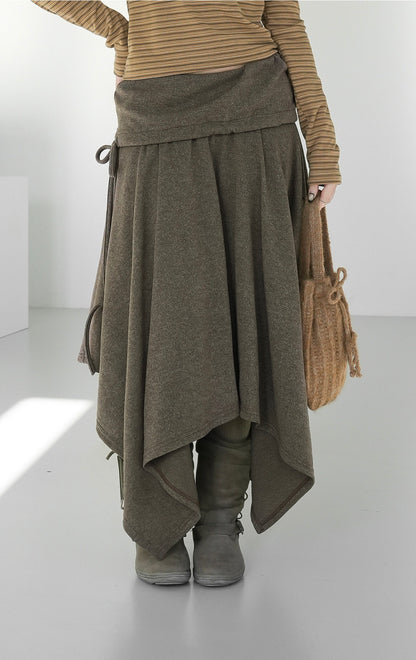 不對稱下擺中長版半裙｜2色入