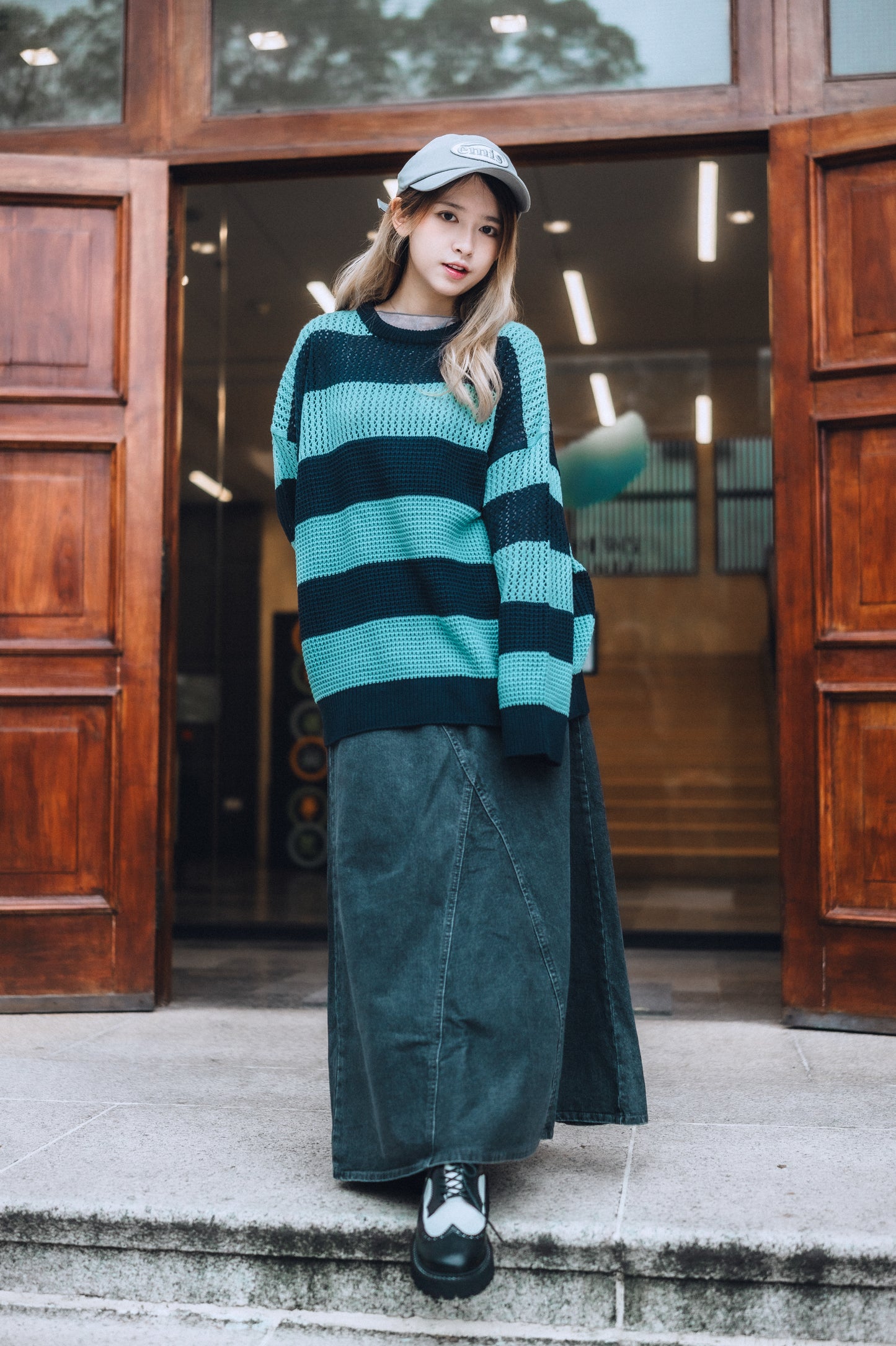 分岔車線傘型牛仔裙｜2色入