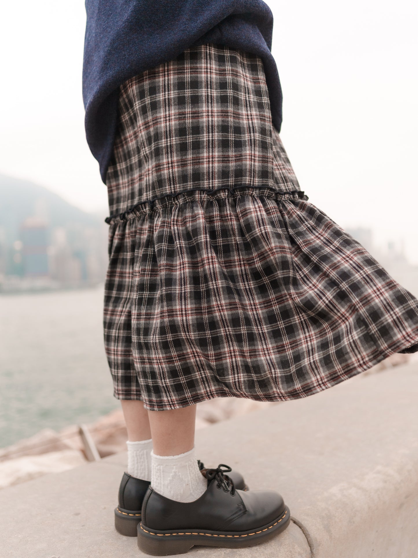 英倫拼色格子蛋糕裙｜2色入