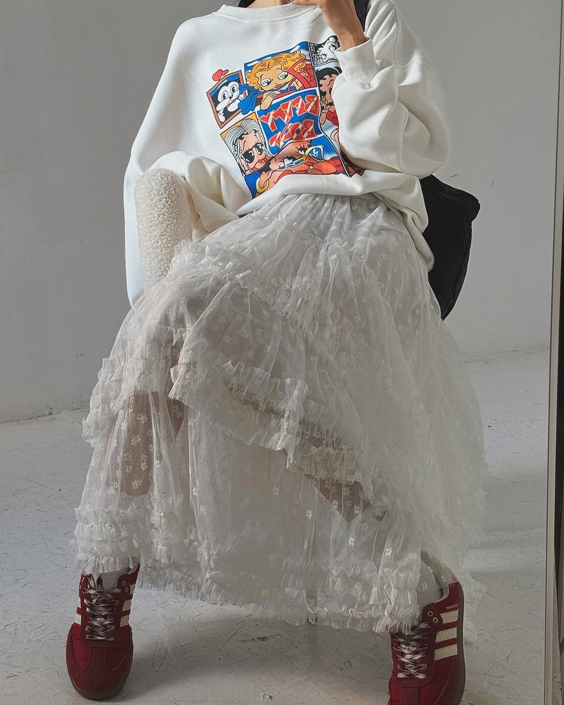 粒粒花 • 不規則紗紗裙｜2色入