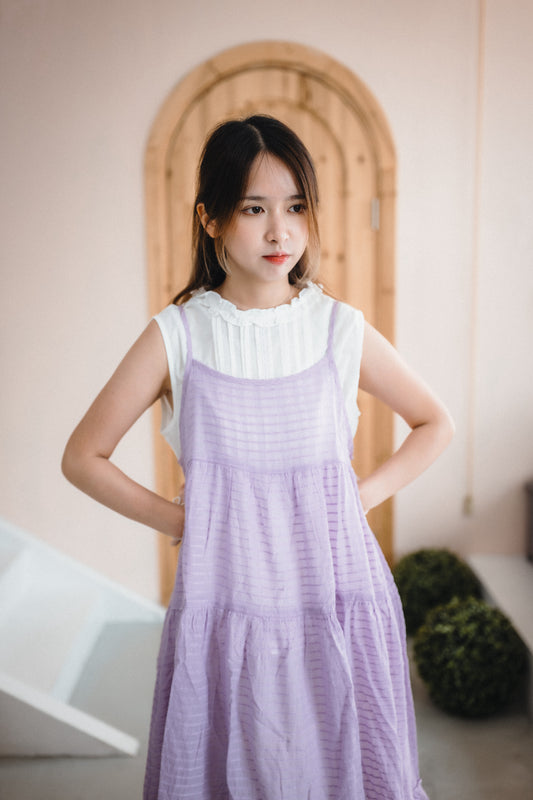 微透條紋Ruffle尾吊帶OPS｜3色入