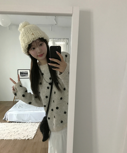 可愛小波點圓領針織｜3色入