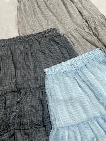 透紗格紋RUFFLE邊半身裙｜3色入