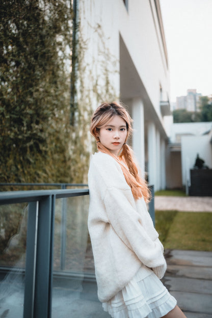 三分甜🍡軟糯Lace V領毛衣｜3色入