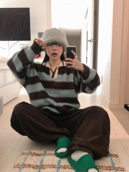 滑滑Fluffy • Stripe Collar Knit | 4色入