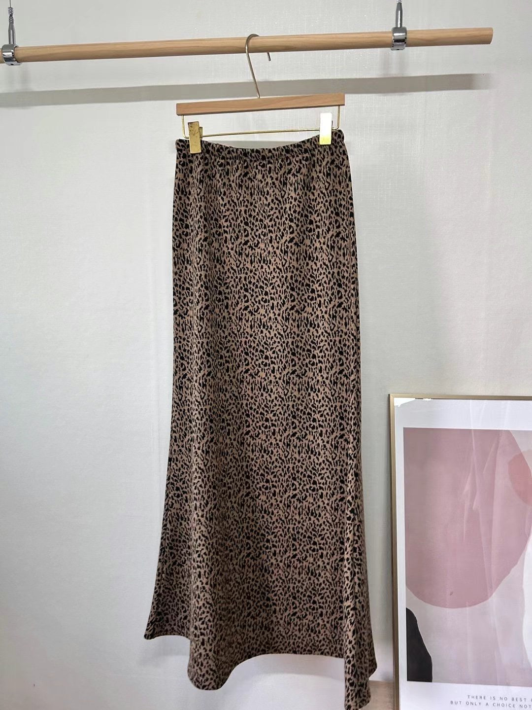 磨毛面針織豹紋魚尾裙｜2色入