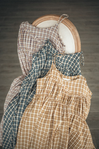 夏季色系🍬格子斜ruffle吊帶ops｜3色入