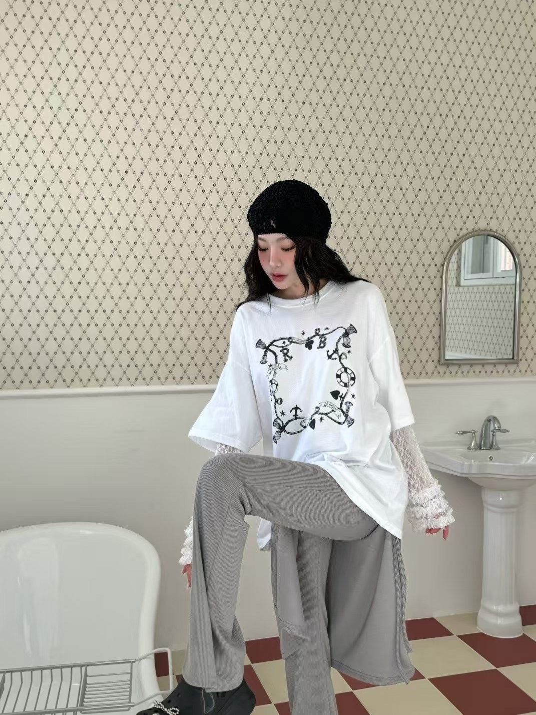 ROMANTIC RUFFLE LACE SLEEVES TEE | 3色入