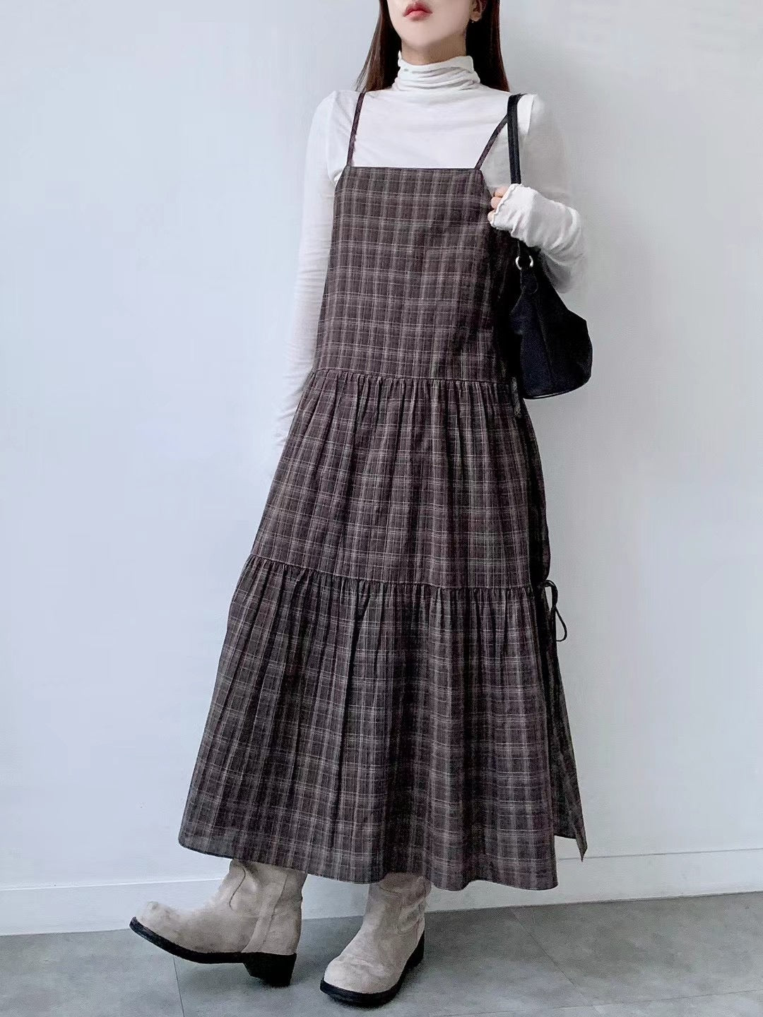 側分岔綁結格紋吊帶OPS🪵｜2色入