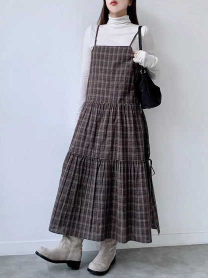 側分岔綁結格紋吊帶OPS🪵｜2色入