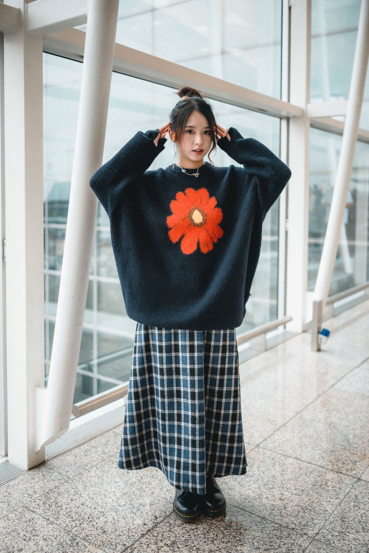 絨面格子A字半身裙｜3色入