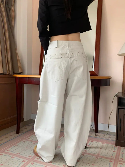 鉚釘半腰帶彎刀褲｜1色入