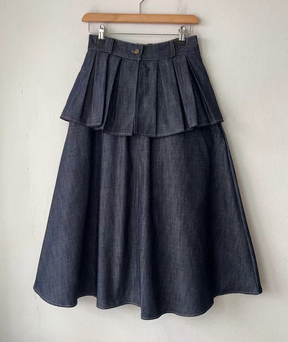 特式設計雙層百褶牛仔裙｜2色入