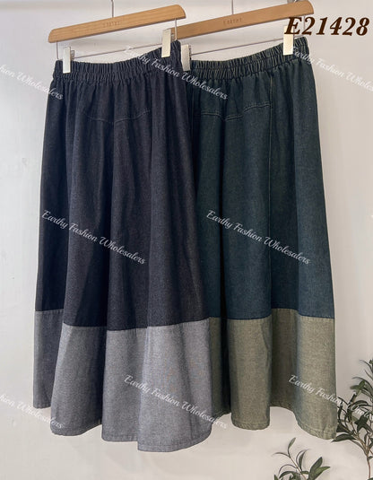 森系🌿 復古寬版拼色牛仔半裙｜2色入