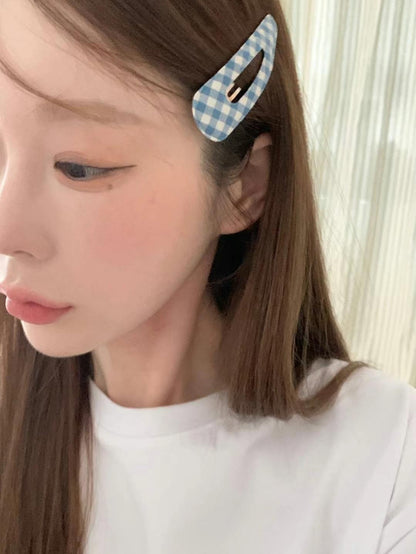 可愛斜格紋髮夾子2pcs｜4色入