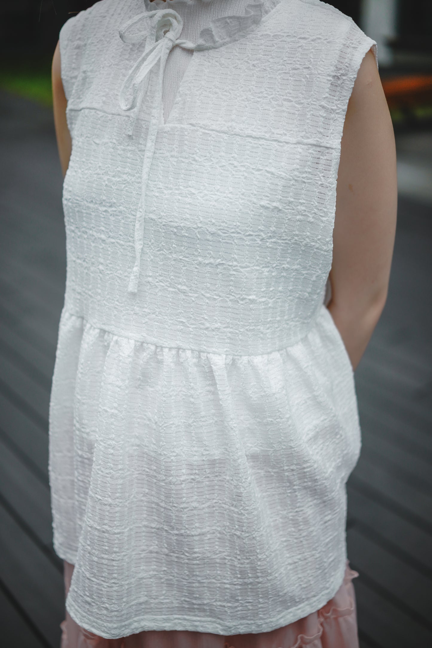 甜美蝴蝶綁帶小花邊背心｜3色入