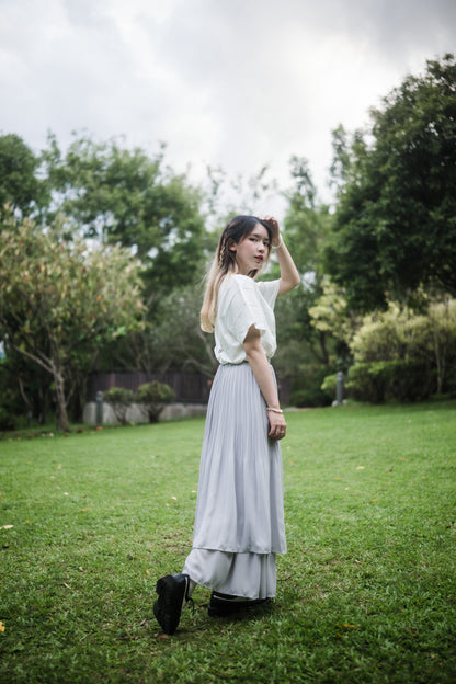 氣質仙女細褶雙層飄飄裙｜3色入