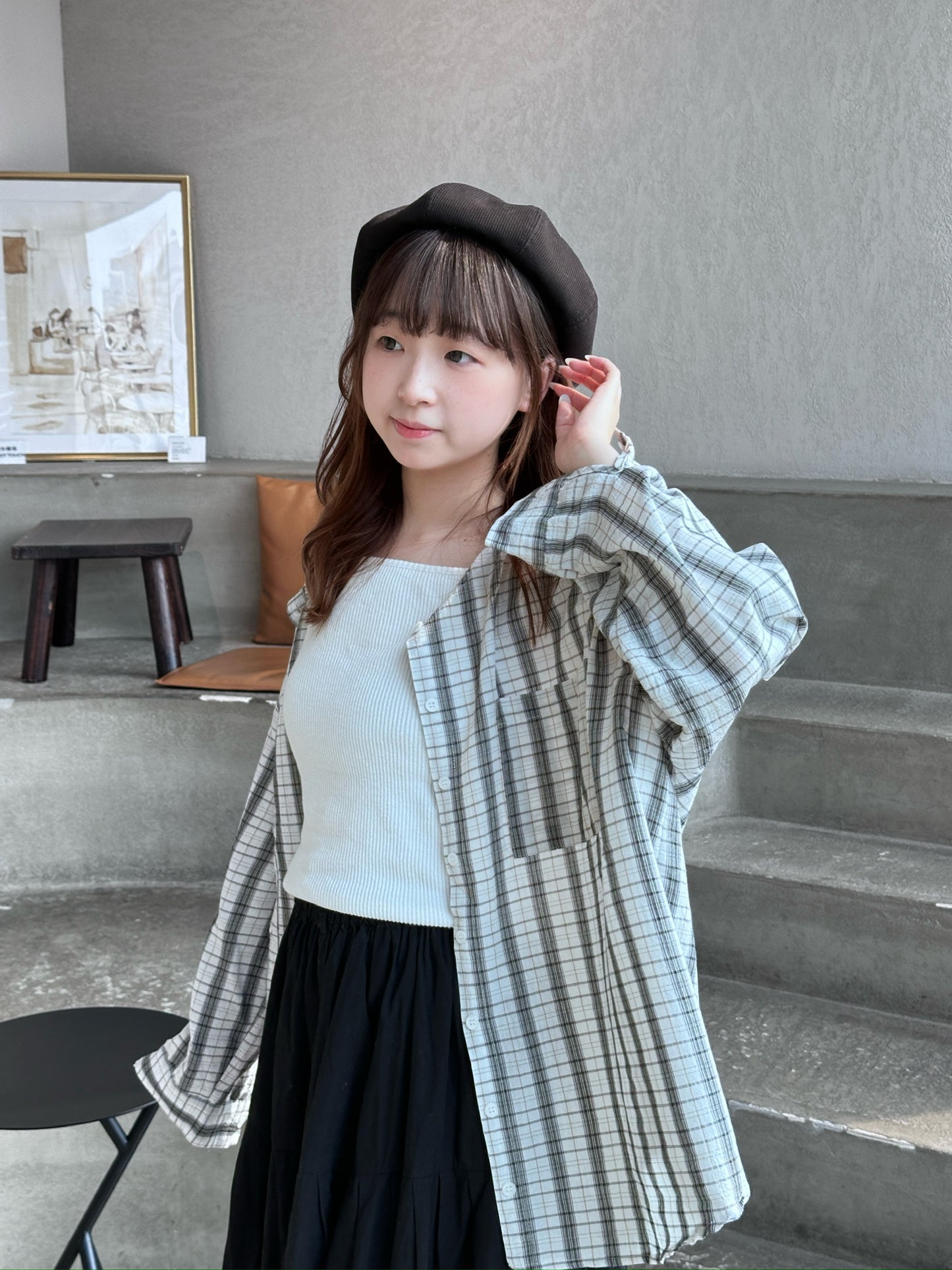 復古文青風口袋圓領格子恤衫｜3色入