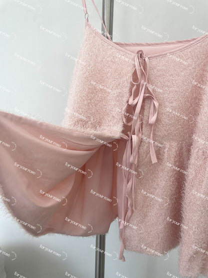 Bling Bling毛毛蝴蝶結綁帶背心｜6色入