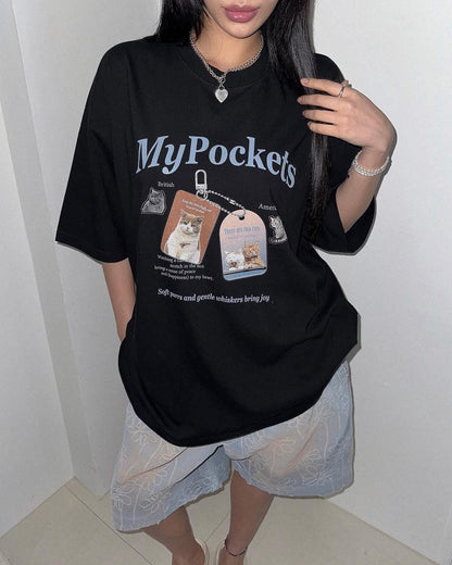 “My Pockets” Cat Tee｜3色入