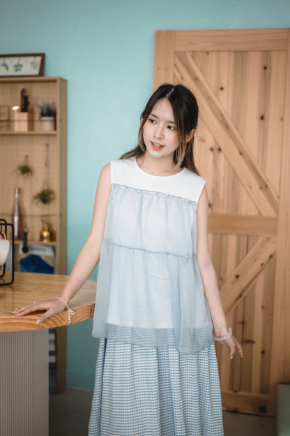 拼接蛋糕半紗背心｜4色入