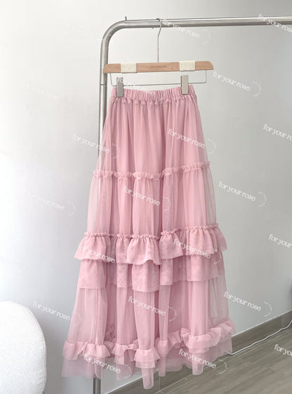 多層🌸 花邊蛋糕紗紗半裙｜7色入