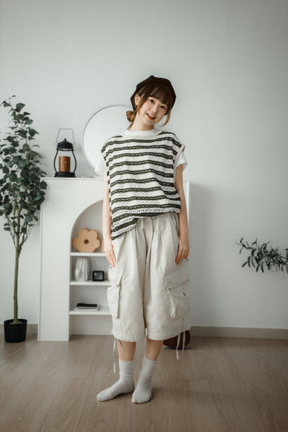 OVERSIZE洞洞條紋VEST｜2色入