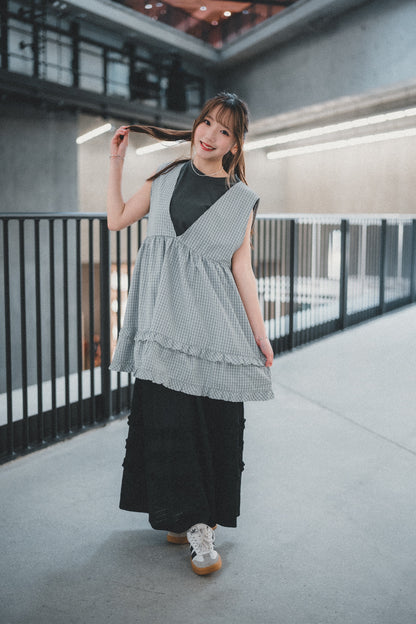 三層Ruffle Ruffle暗格紋半身裙｜3色入