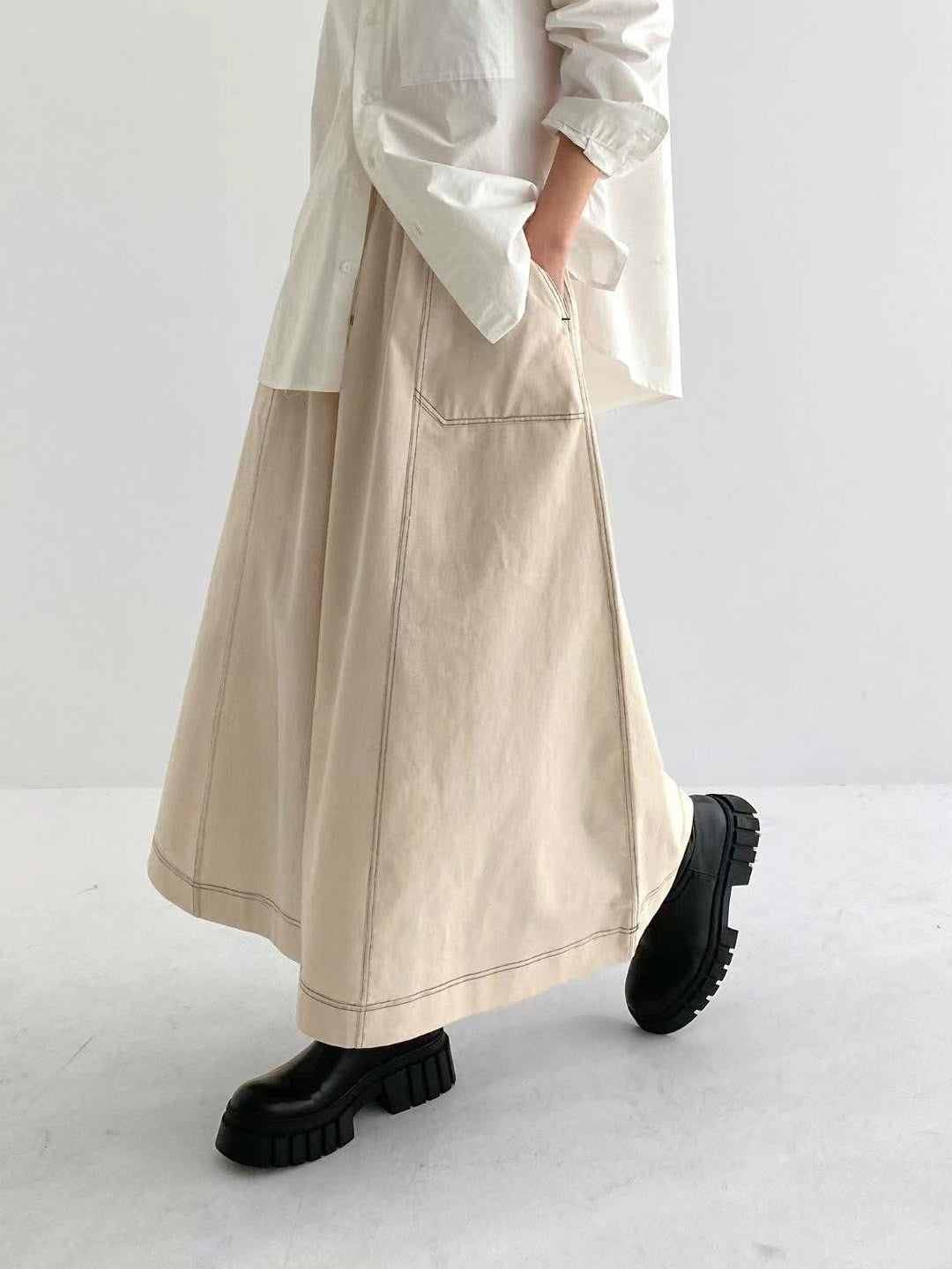 顯瘦裙形！橡筋頭明線A字裙｜3色入