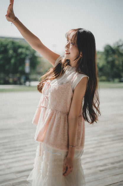 Bling Bling毛毛蝴蝶結綁帶背心｜6色入