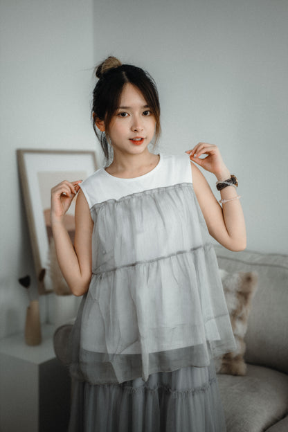 拼接蛋糕半紗背心｜4色入