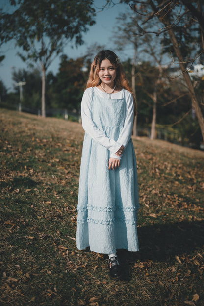 背綁帶壓格紋兩重Ruffle OPS｜3色入