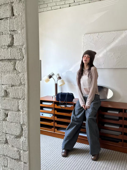 透膚格紋合身花邊top｜4色入