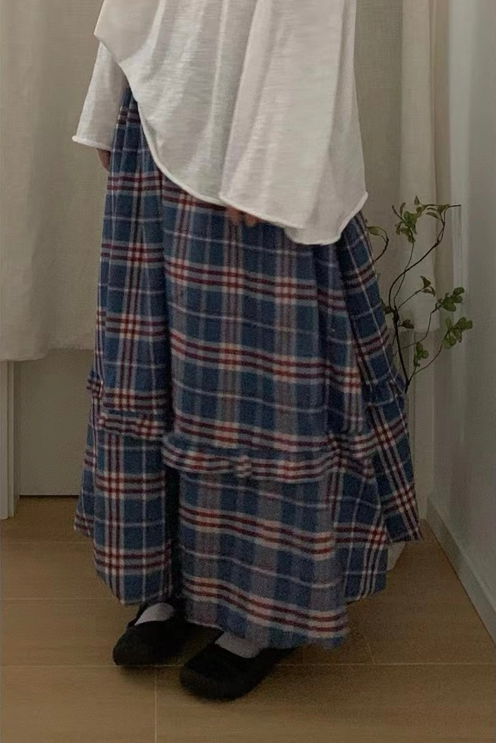 復古色間層荷葉顯瘦泡泡裙｜2色入