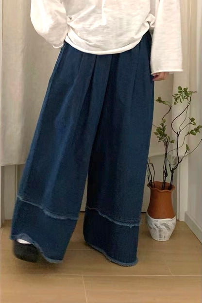 大家敲碗的🫶🏻✨ 橡筋褲頭小破邊牛仔闊褲｜1色入