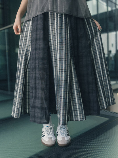 超美▪️復古拼接格紋半身長裙｜2色入
