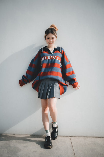 復古棒球風REPOSITION拼色針織上衣｜3色入