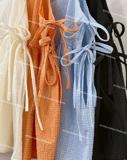 夏日☀️暗格紋側綁帶外搭｜4 colors