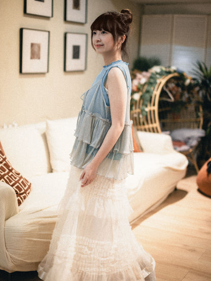 特別！公主風緞帶邊多層紗紗蛋糕長裙｜3色入