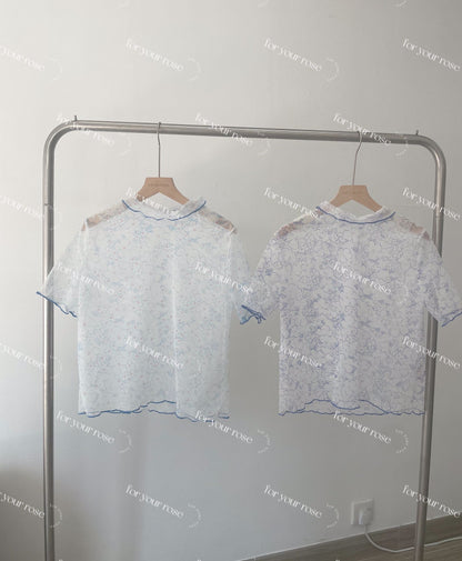 明線花花透膚感ruffle top｜2色入